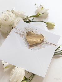 Imán Plexi con forma de corazón geométrico con espejo dorado y rosas románticas