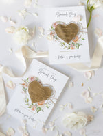 Blush Pink & Gold Geometric Heart Acrylic Mirror Magnet Save the Date Card