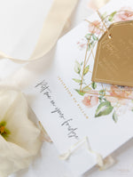 Blush Pink & Gold Geometric Heart Acrylic Mirror Magnet Save the Date Card