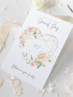 Blush Pink & Gold Geometric Heart Acrylic Mirror Magnet Save the Date Card