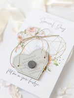Blush Pink & Gold Geometric Heart Acrylic Mirror Magnet Save the Date Card