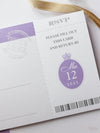 Lilac Purple Compass Passport Wedding Invitation with Real Foil Boarding Pass Invite suite with World Map Liner