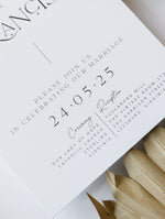 Arch Wedding Invitation | Minimalist Suite with White Ink and Vellum Band