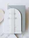 Arch Wedding Invitation | Minimalist Suite with White Ink and Vellum Band