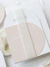 Arch Wedding Invitation | Minimalist Suite with White Ink and Vellum Band