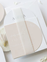 Arch Wedding Invitation | Minimalist Suite with White Ink and Vellum Band