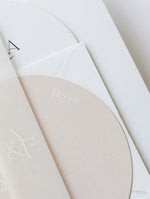 Arch Wedding Invitation | Minimalist Suite with White Ink and Vellum Band