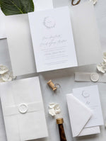 Modern Calligraphy Vellum Wrap Wedding Invitation Suite with White Wax Seal