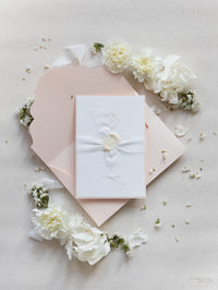 Embossed Romantic Save the Date Card with Hand Torn Ribbon & Wax Seal