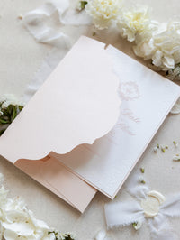 Embossed Romantic Save the Date Card with Hand Torn Ribbon & Wax Seal