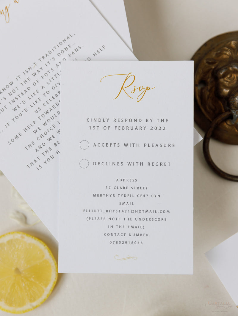 Invitación de boda del día de vitela de limón siciliano con etiqueta de espejo