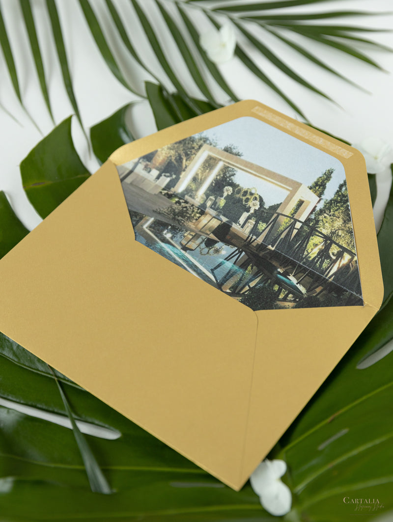 Laser Cut Palm Tree Wrap Suite in Green & Gold | Bespoke Commission M&J