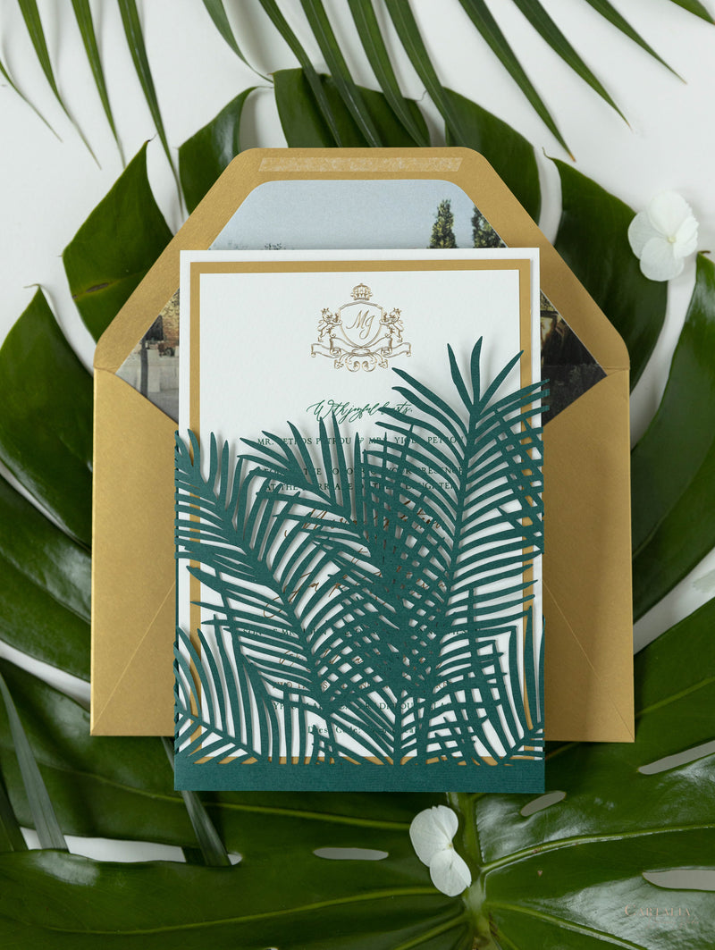 Laser Cut Palm Tree Wrap Suite in Green & Gold | Bespoke Commission M&J