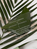 Sage Green Palm Leaves Wedding Invitation Suite | Bespoke Commission D&A