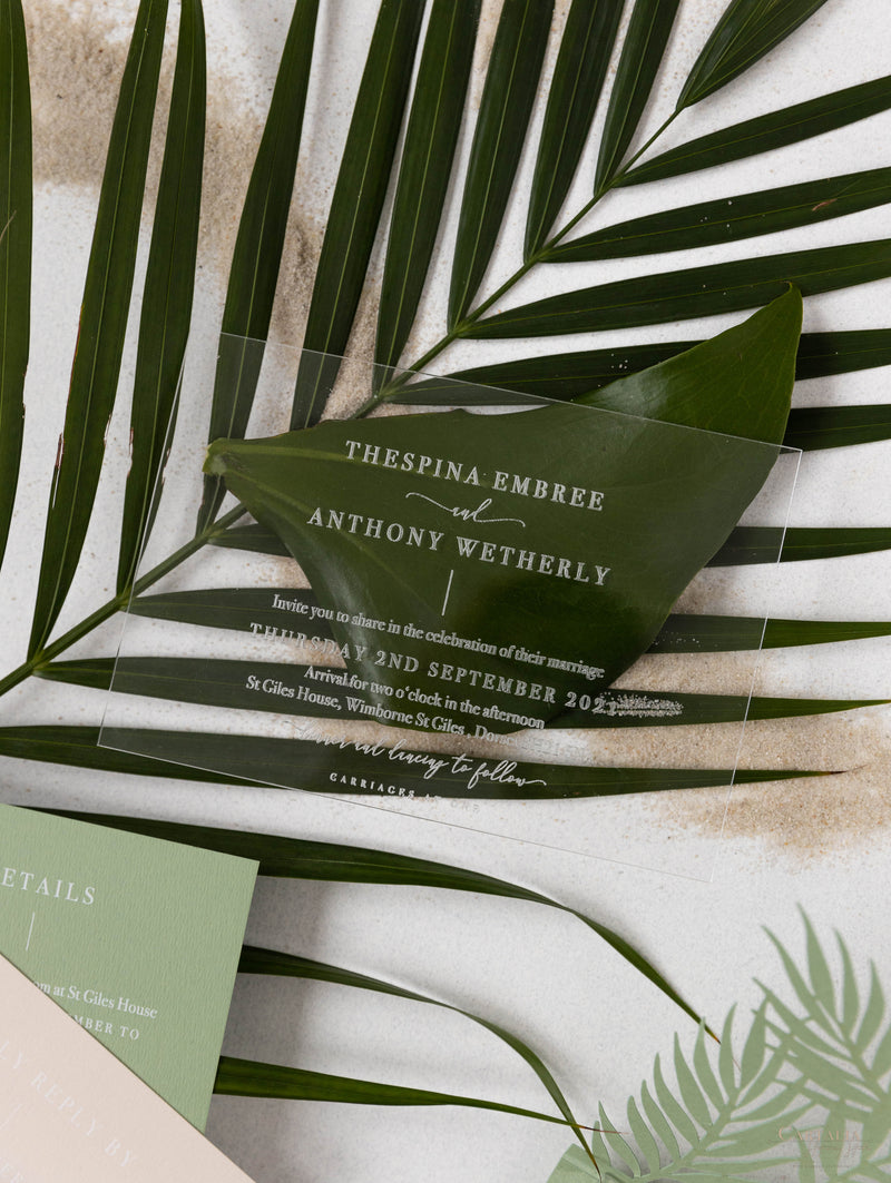 Sage Green Palm Leaves Wedding Invitation Suite | Bespoke Commission D&A