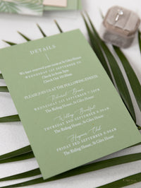Suite de invitación de boda con hojas de palma de color verde salvia | Comisión personalizada D&amp;A