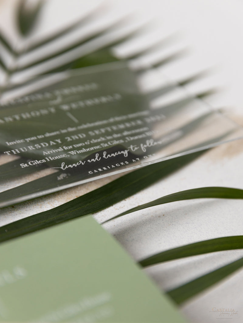 Sage Green Palm Leaves Wedding Invitation Suite | Bespoke Commission D&A