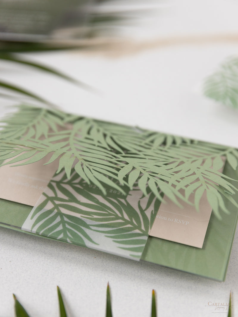 Sage Green Palm Leaves Wedding Invitation Suite | Bespoke Commission D&A