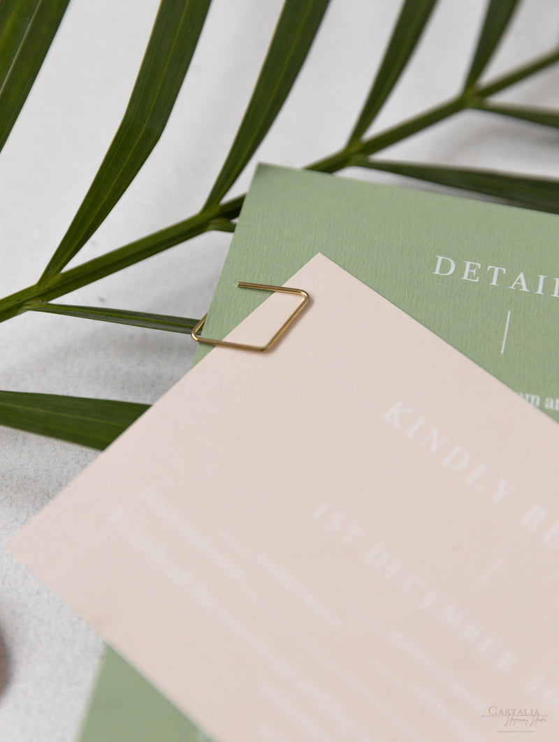 Sage Green Palm Leaves Wedding Invitation Suite | Bespoke Commission D&A
