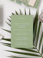 Sage Green Palm Leaves Wedding Invitation Suite | Bespoke Commission D&A