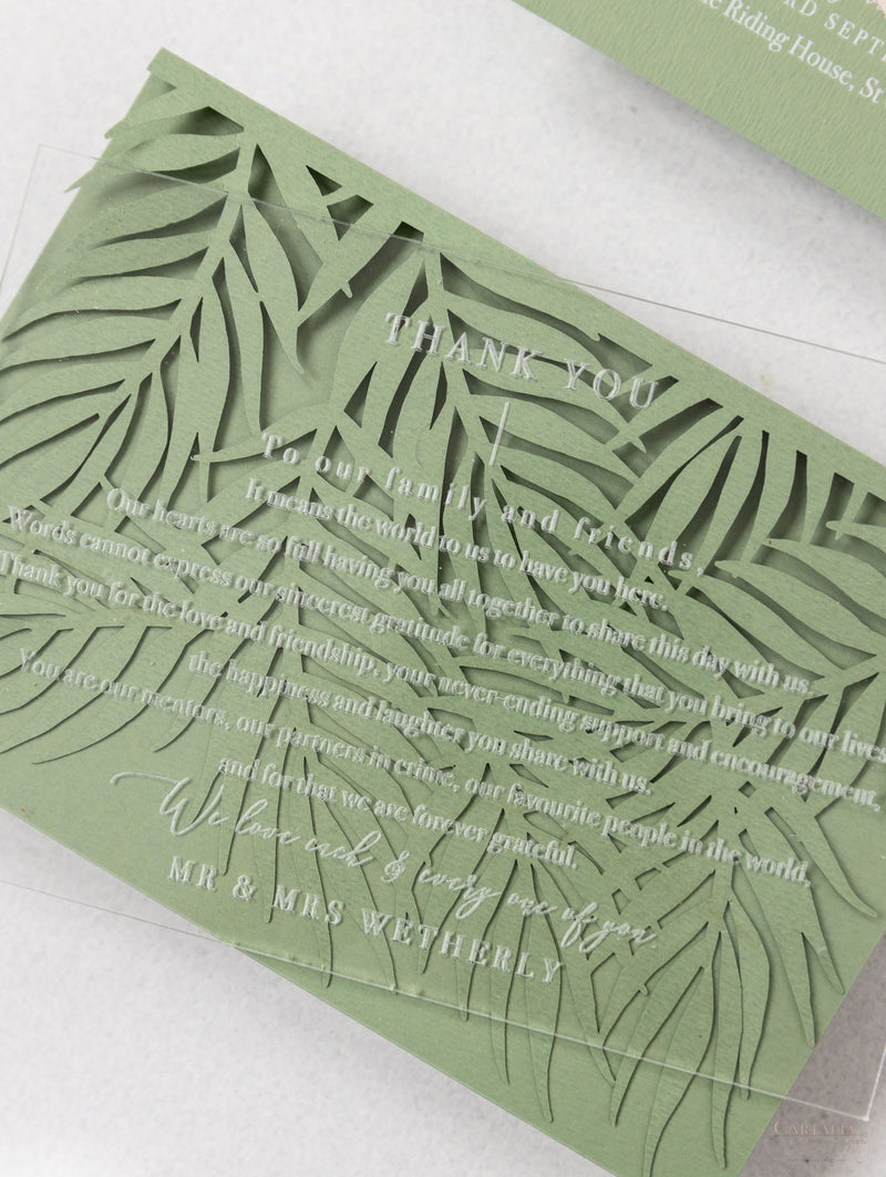 Sage Green Palm Leaves Wedding Invitation Suite | Bespoke Commission D&A