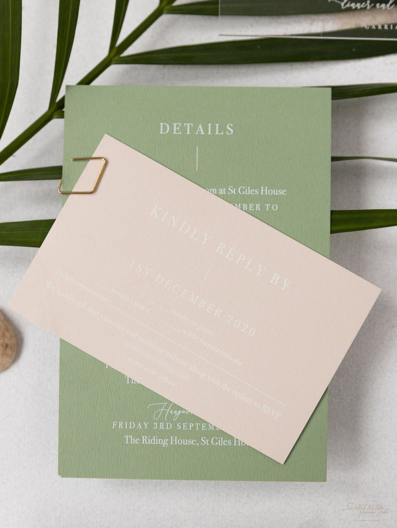 Sage Green Palm Leaves Wedding Invitation Suite | Bespoke Commission D&A