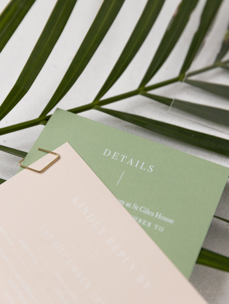 Sage Green Palm Leaves Wedding Invitation Suite | Bespoke Commission D&A
