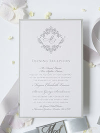 Shimmering Silver Monogram Pocket Wedding Invitation Suite
