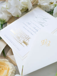 Custom Wedding Venue Illustration |  Foiled Venue Save the Date in Gold Foil | SAMPLE