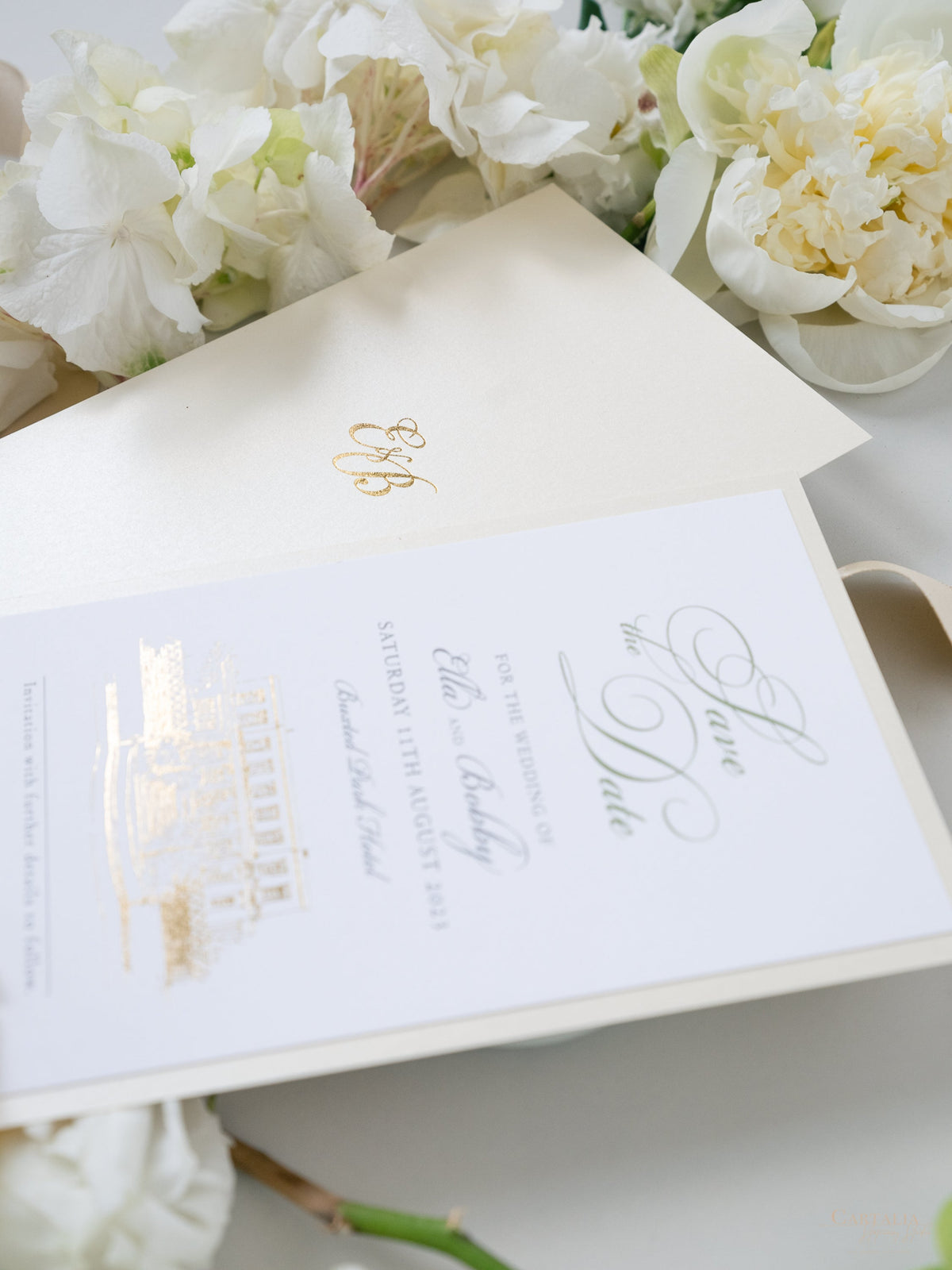 Custom Wedding Venue Illustration |  Foiled Venue Save the Date in Gold Foil | SAMPLE