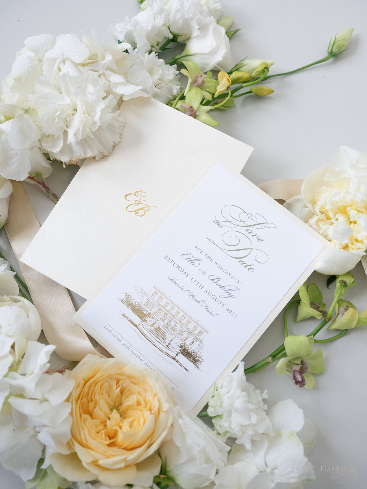 Custom Wedding Venue Illustration |  Foiled Venue Save the Date in Gold Foil | SAMPLE