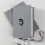 Letterpress Open Folder Pocket Invitation Suite with Mirror Tag
