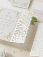 Luxury Venue Inspired Ornamental Gate Laser Cut Day Invitation with Vellum with Wax Seal