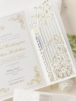 Luxury Venue Inspired Ornamental Gate Laser Cut Day Invitation with Vellum with Wax Seal