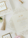 Monogram Belly Band Intricate Laser Cut Square Foil border with Glitter Pocket Invitation