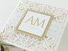 Monogram Belly Band Intricate Laser Cut Square Foil border with Glitter Pocket Invitation