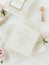 Monogram Belly Band Intricate Laser Cut Square Foil border with Glitter Pocket Invitation