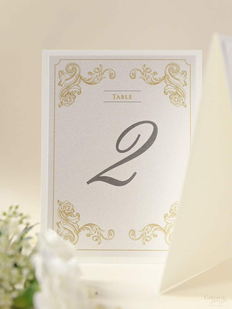 Classic Table Number & Name in Old gold  and Champagne