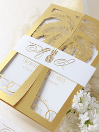 Palm Tree Leaves and Pineapple Laser Cut Tropical Destination Abroad Invitation