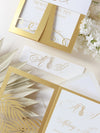 Golden Evening Palm Leaves Laser Cut Tropical Destination Invitation Collection