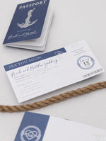 Nautical Wedding Passport Invitations with Silver Boat Tag & Anchor Foil