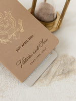 Premium Nude Leather Passport Invitations with Gold Foil & Personal Engraving