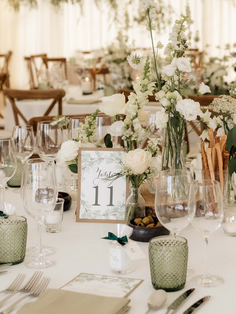 Greenery Table Number with Kraft Backing Card