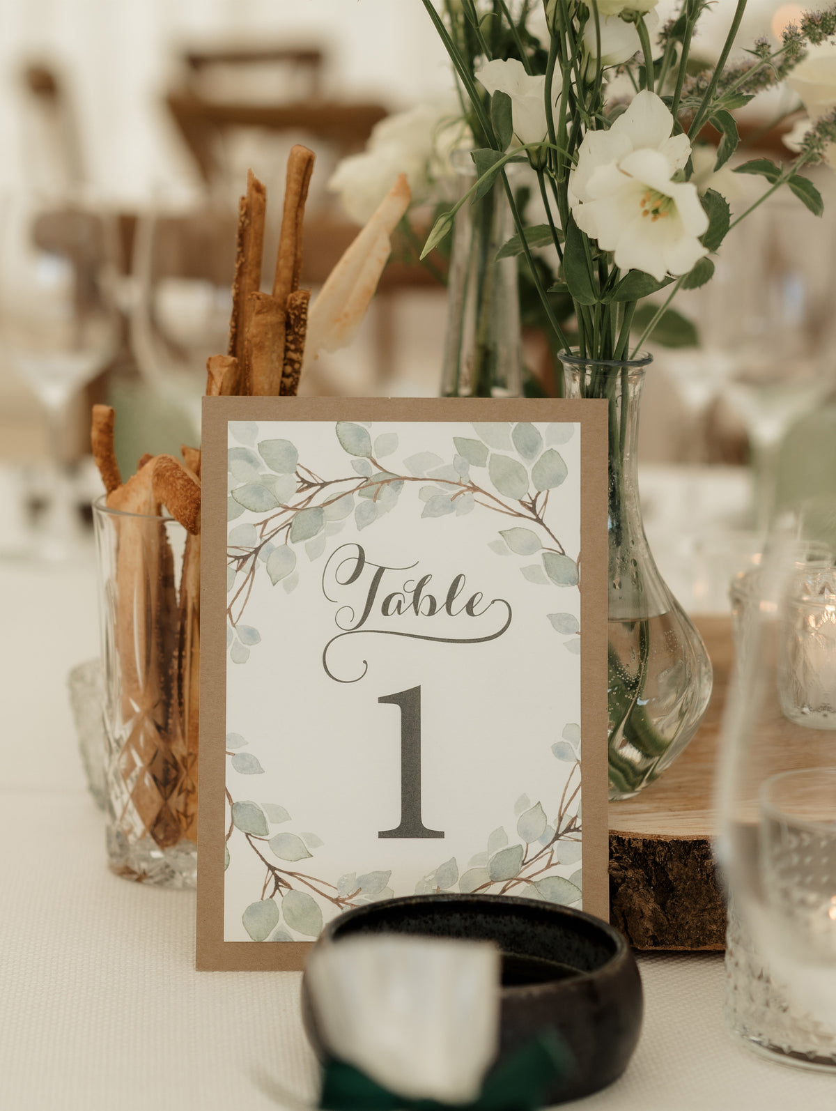 Greenery Table Number with Kraft Backing Card