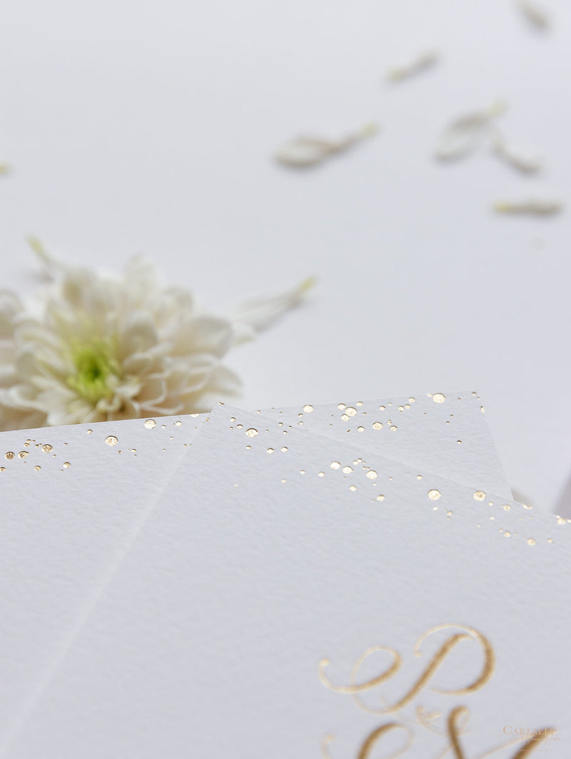 Luxury Royal Gold Foil Confetti Dotted Gold and White Pocket fold