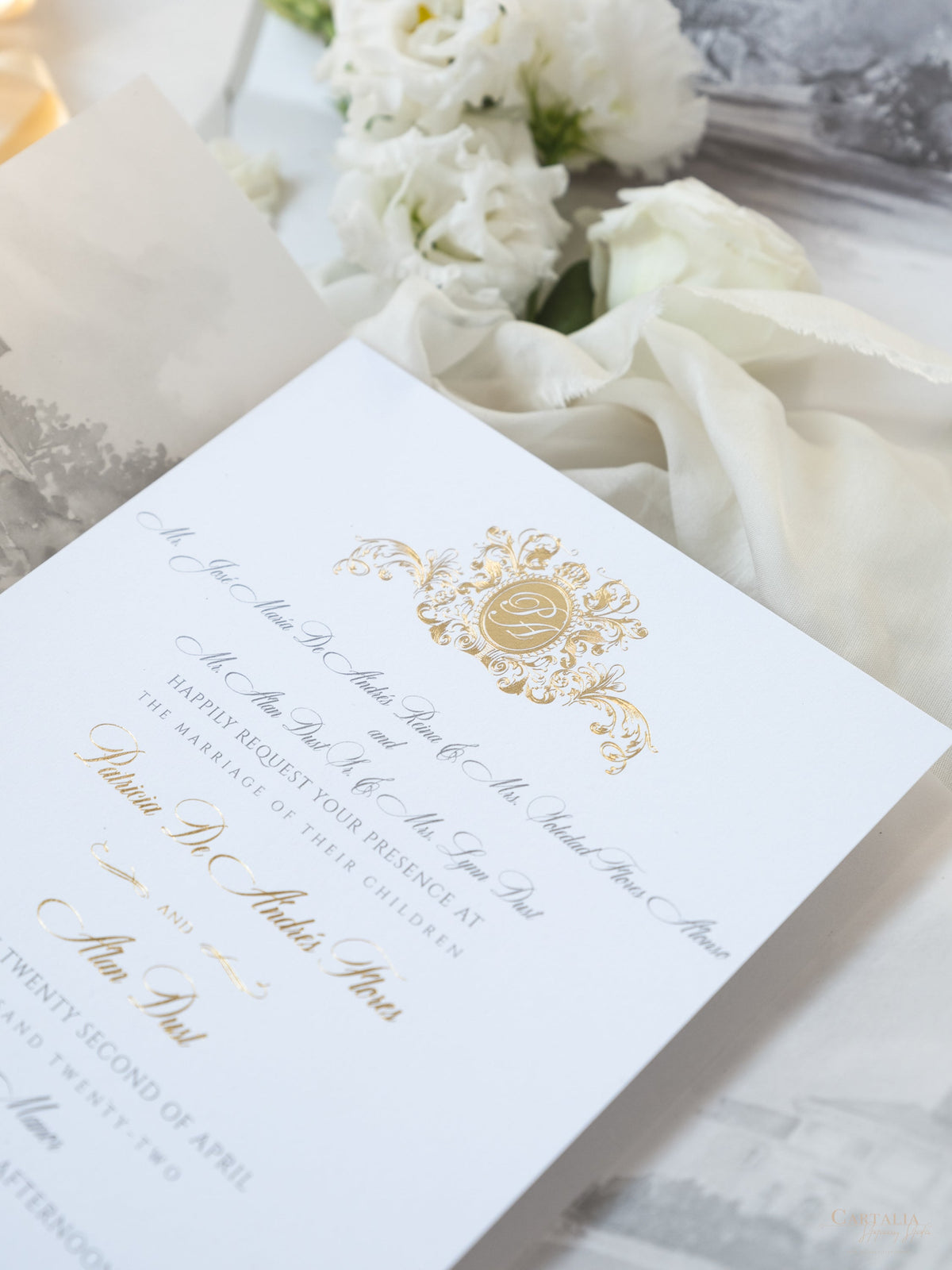 Watercolour Your Venue invitation on Vellum with Wax Seal Wedding invitation Suite | SAMPLE