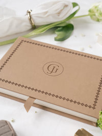 Premium Vegan Leather Hard Book Boxed Invitation Suite | Bespoke Commission J&G