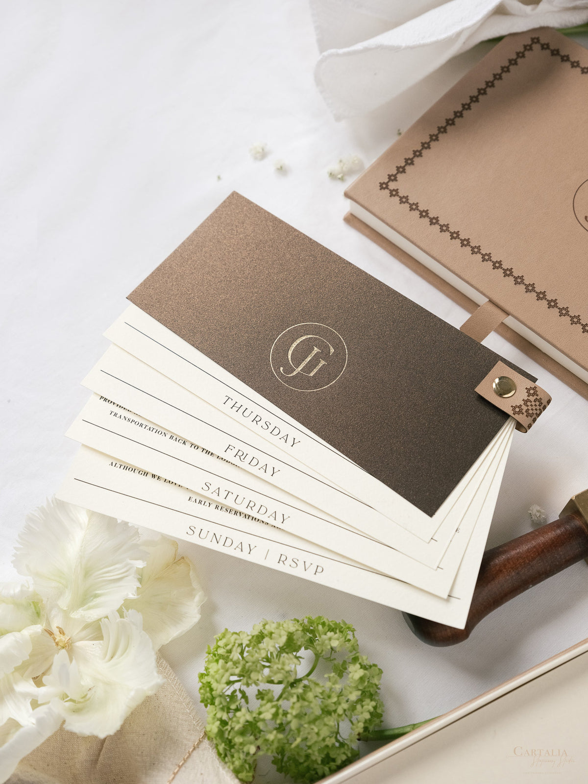 Premium Vegan Leather Hard Book Boxed Invitation Suite | Bespoke Commission J&G