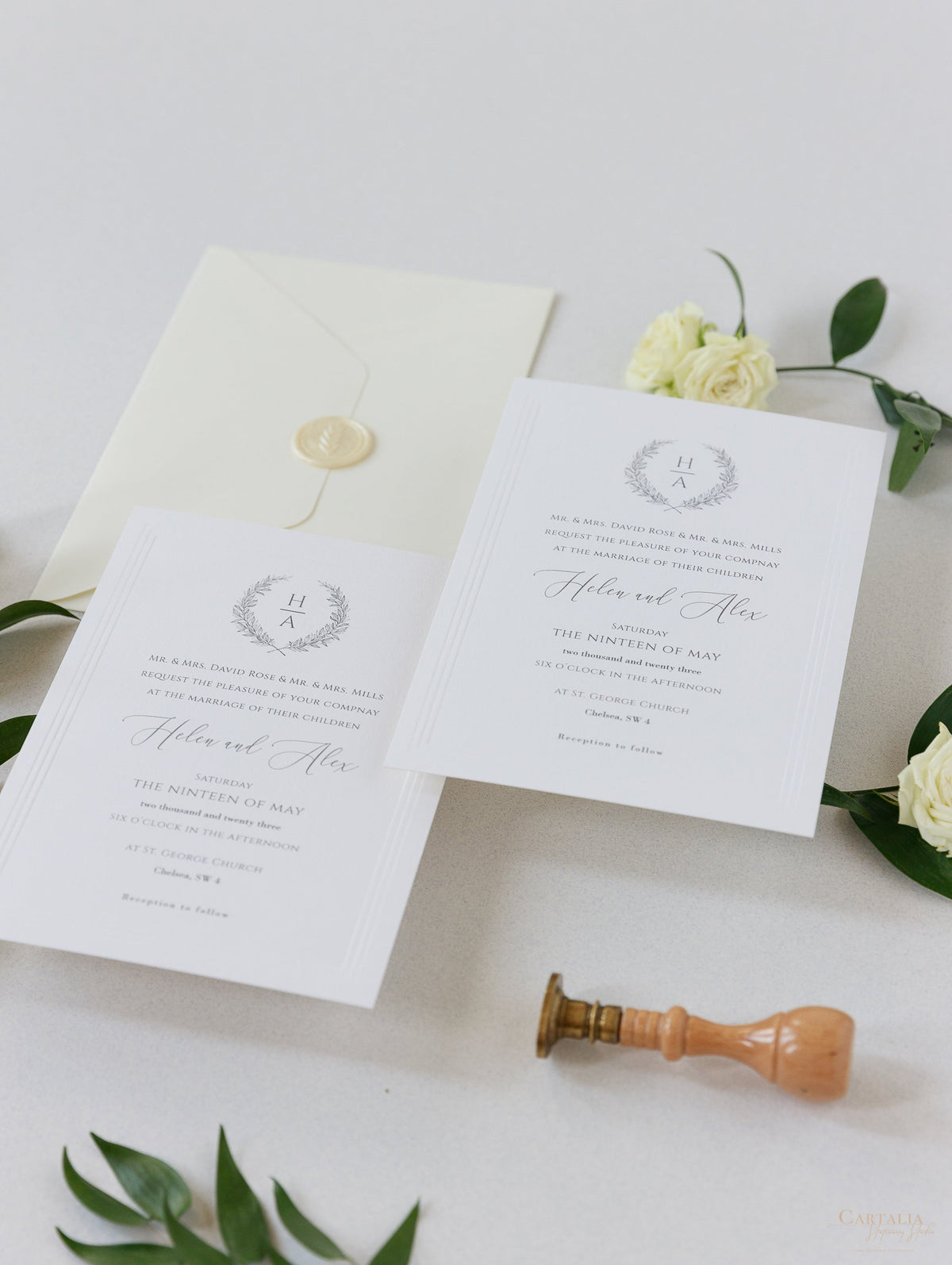 Timeless Triple Embossed Sunk Frame Modern Wedding Day Invitation with Wax Seal