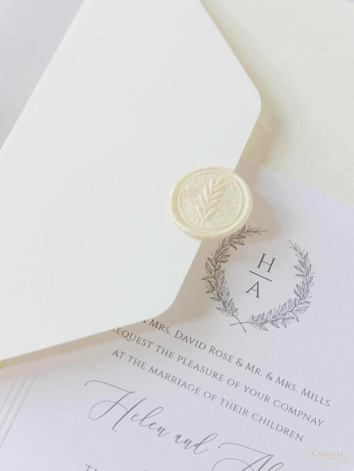 Timeless Triple Embossed Sunk Frame Modern Wedding Day Invitation with Wax Seal